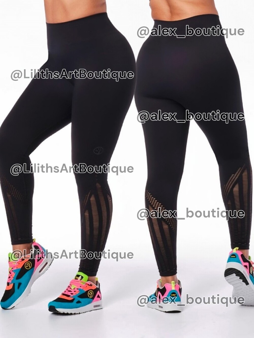 Zumba Laser Cut High Waisted Ankle Leggings Bold Black Size S (E042)